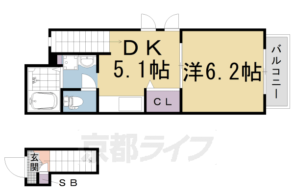 【京都市右京区西院松井町のアパートの間取り】