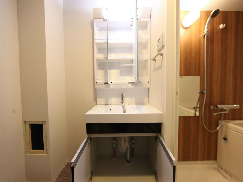 洗面設備　脱衣所　独立洗面台（シャンプードレッサー付）収納スペース有