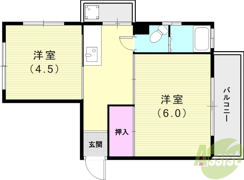 神戸市中央区中山手通のマンションの間取り