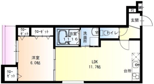 東大阪市横沼町のアパートの間取り