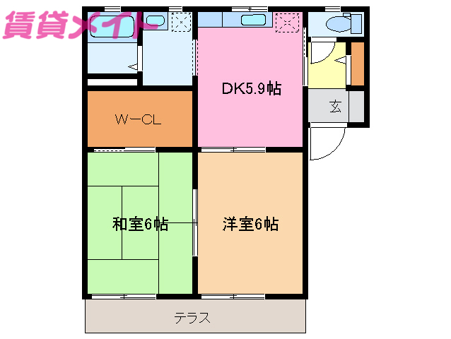 津市白山町南家城のアパートの間取り