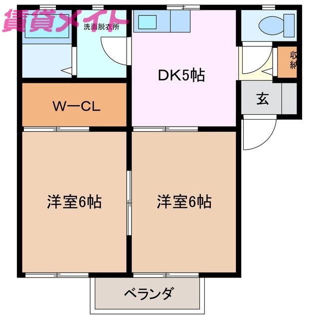 四日市市楠町北五味塚のアパートの間取り