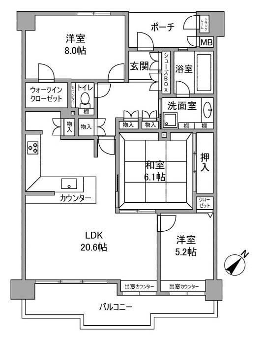 京阪東ローズタウン・ファインガーデンあゆみケ丘Ｃ棟の間取り