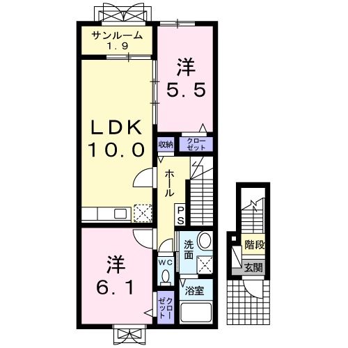 長岡市来迎寺のアパートの間取り