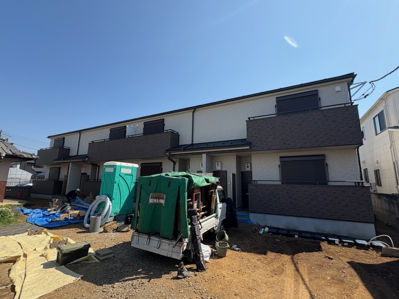 建物外観　新築アパート募集開始　すぐ内覧出来ます。