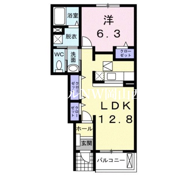 岡山市北区門前のアパートの間取り