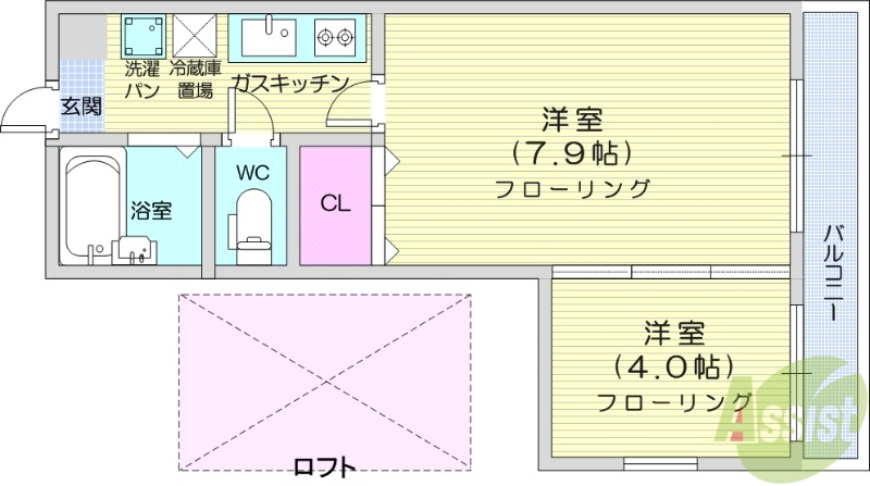 仙台市若林区白萩町のマンションの間取り