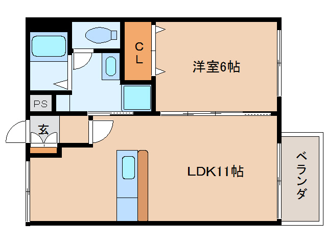 生駒市新旭ケ丘のアパートの間取り