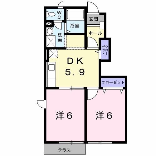 河北郡内灘町字ハマナスのアパートの間取り