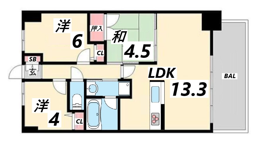 神戸市兵庫区松原通のマンションの間取り