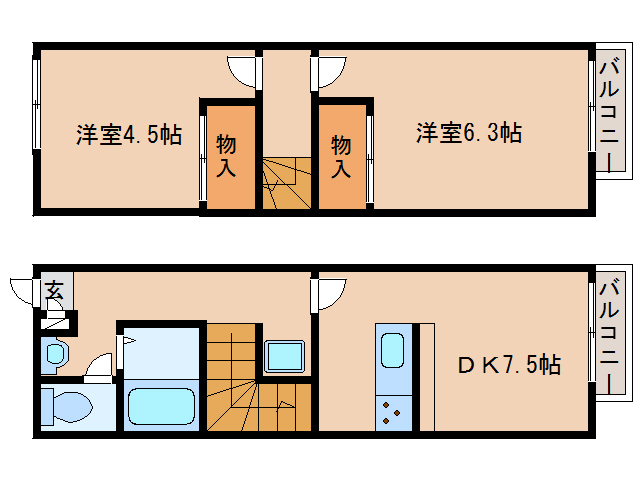 橿原市木原町のアパートの間取り