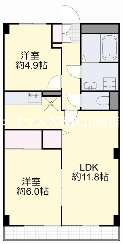 岡山市北区矢坂本町のアパートの間取り