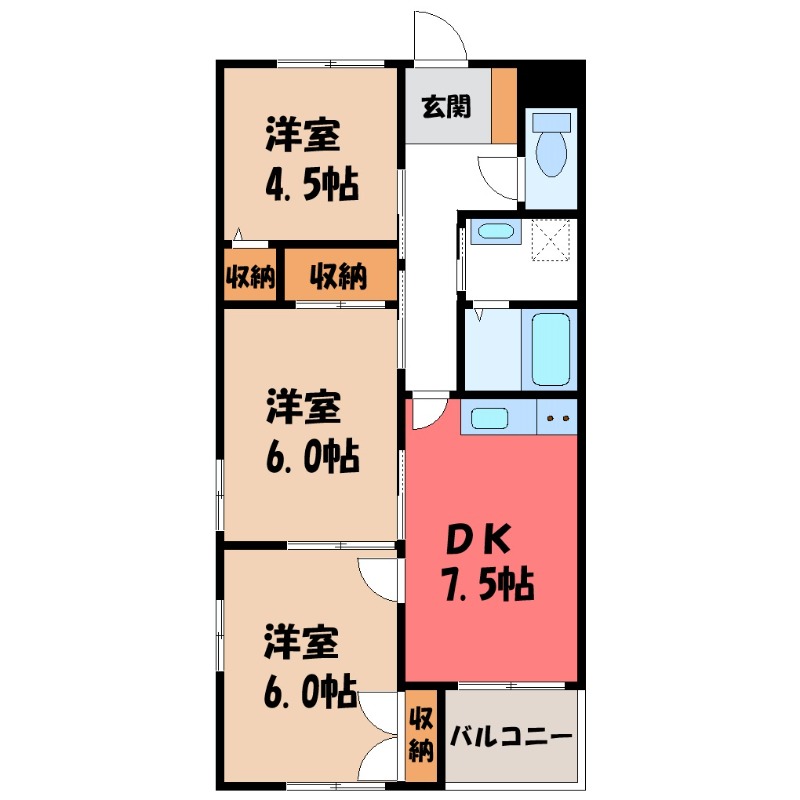 栃木市大平町西野田のマンションの間取り