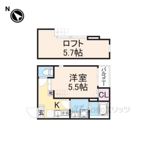 京都市伏見区石田大山町のアパートの間取り