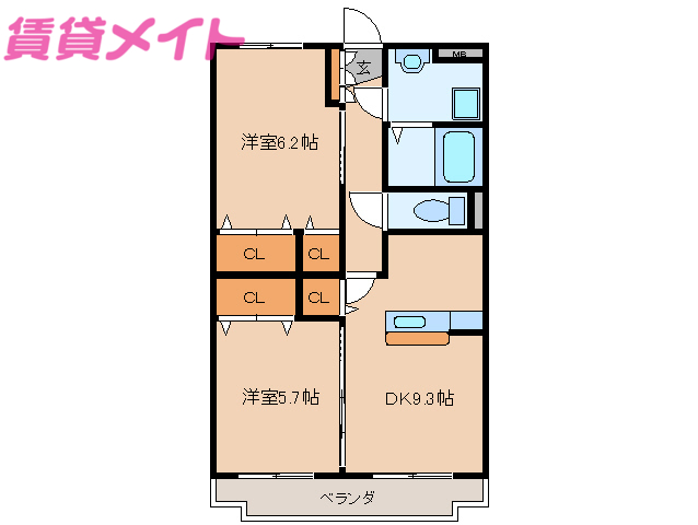 伊勢市二見町山田原のマンションの間取り