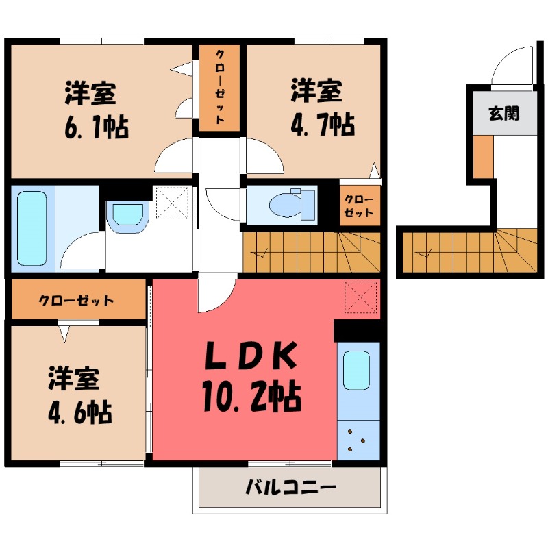 筑西市稲野辺のアパートの間取り