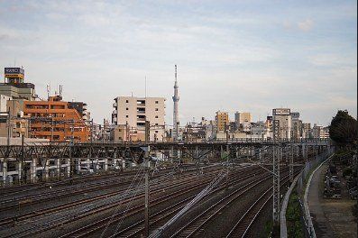 その他　日暮里駅付近の線路群と下町の街並み