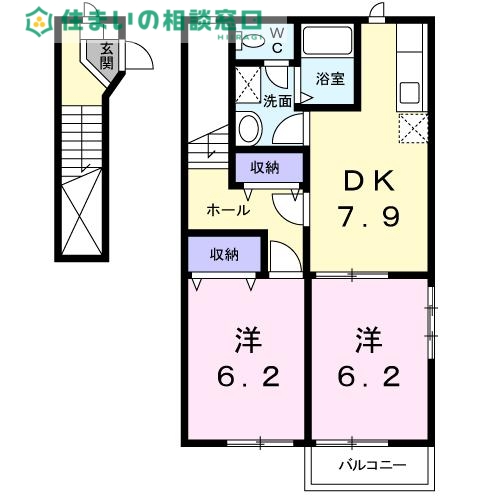名鉄名古屋本線 東岡崎駅 バス乗車時間：6分 最寄りバス停で下車 徒歩5分 2階建 築28年の間取り写真