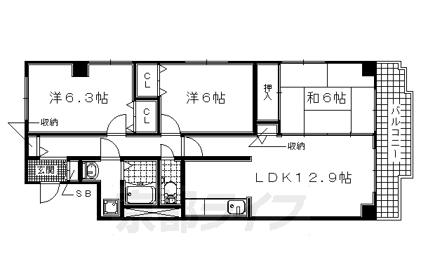 宇治市莵道のマンションの間取り