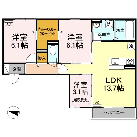 福山市御門町のアパートの間取り