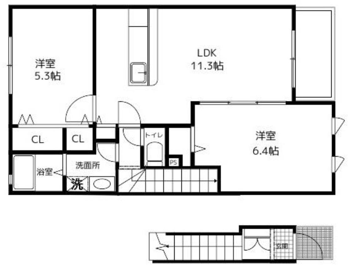 東大阪市新庄のアパートの間取り