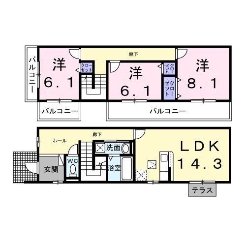 土浦市霞ケ岡町のアパートの間取り