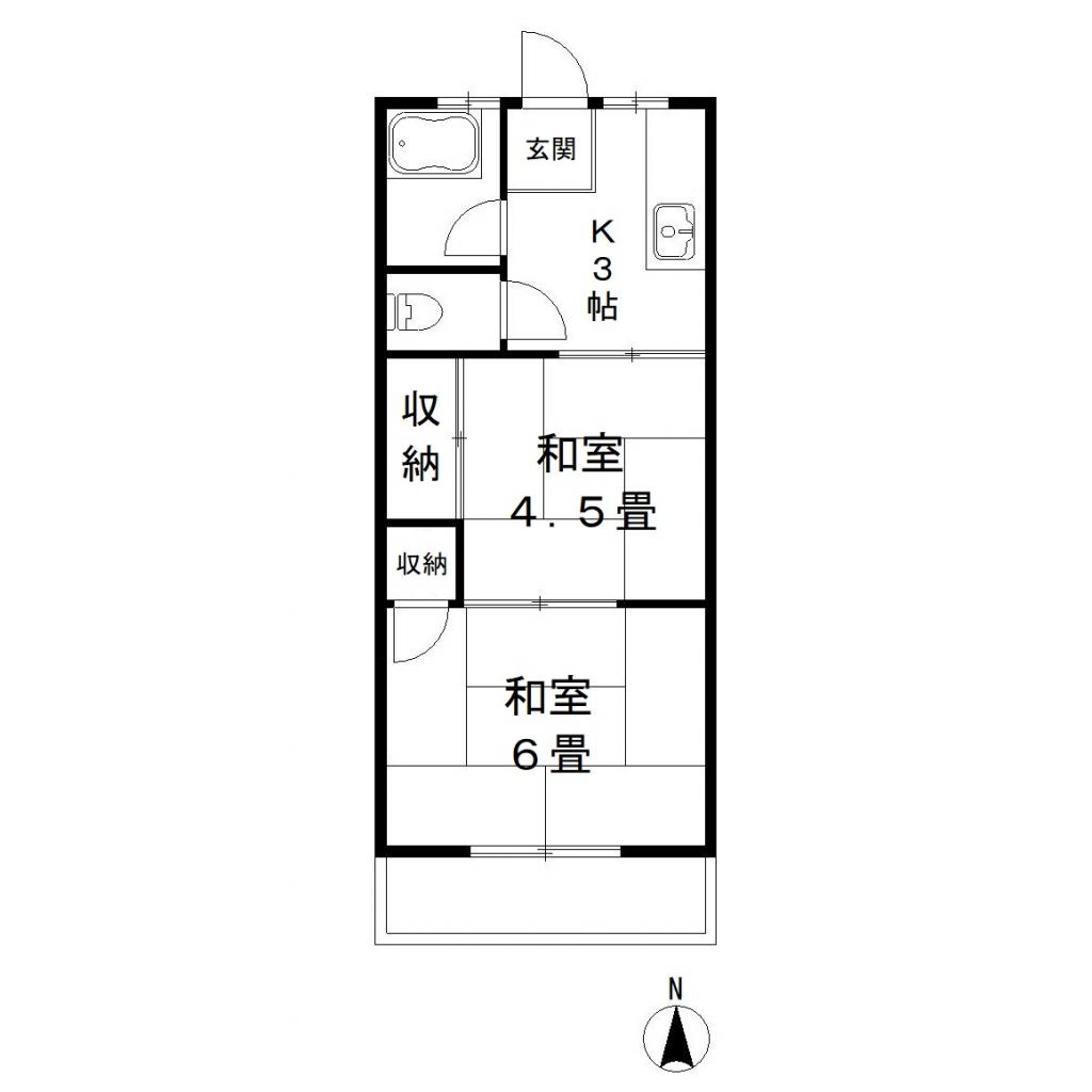 第１小野田ハイツ　１号棟　２階の間取り