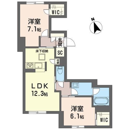 深谷市東大沼のマンションの間取り