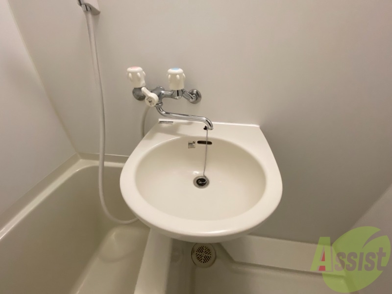 洗面設備　洗面台はバスルームの横に付いていました．