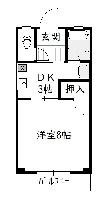 サンフラット大坪（1DK）の間取り