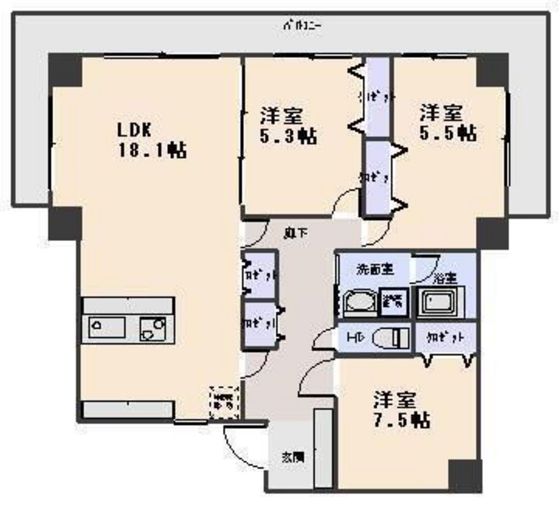 岡山市北区津島笹が瀬のマンションの間取り