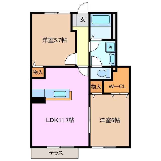 いなべ市大安町平塚のアパートの間取り