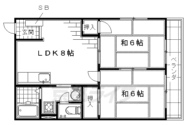 京都市伏見区深草大亀谷内膳町のアパートの間取り