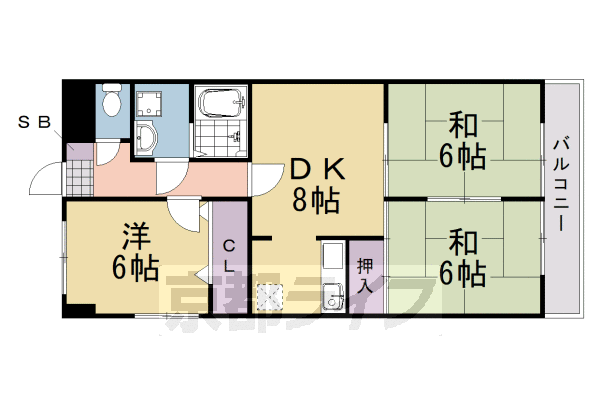 京都市西京区下津林番条のマンションの間取り