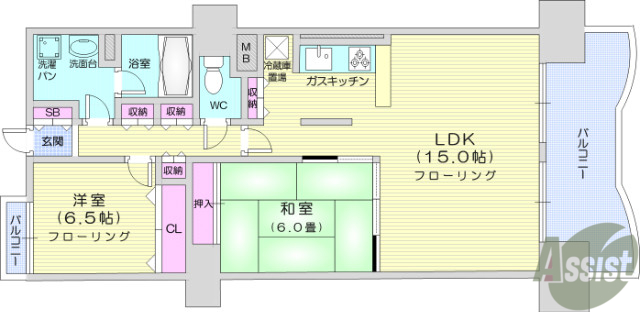 仙台市宮城野区榴岡のマンションの間取り