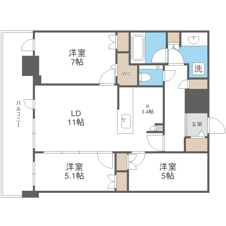 札幌市北区北八条西のマンションの間取り