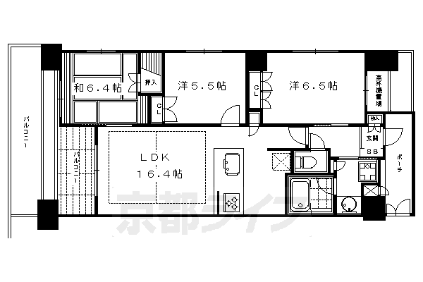 京都市中京区裏寺町のマンションの間取り