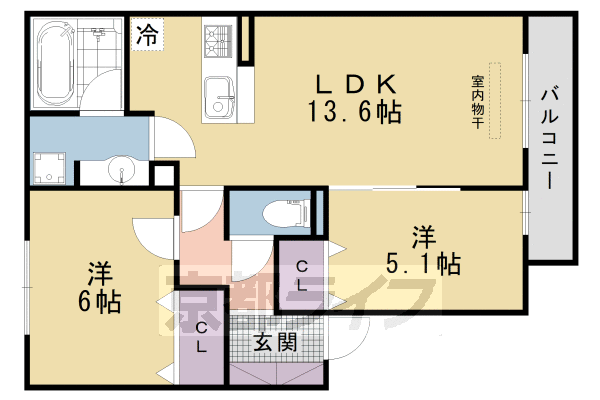 京都市伏見区羽束師菱川町のアパートの間取り