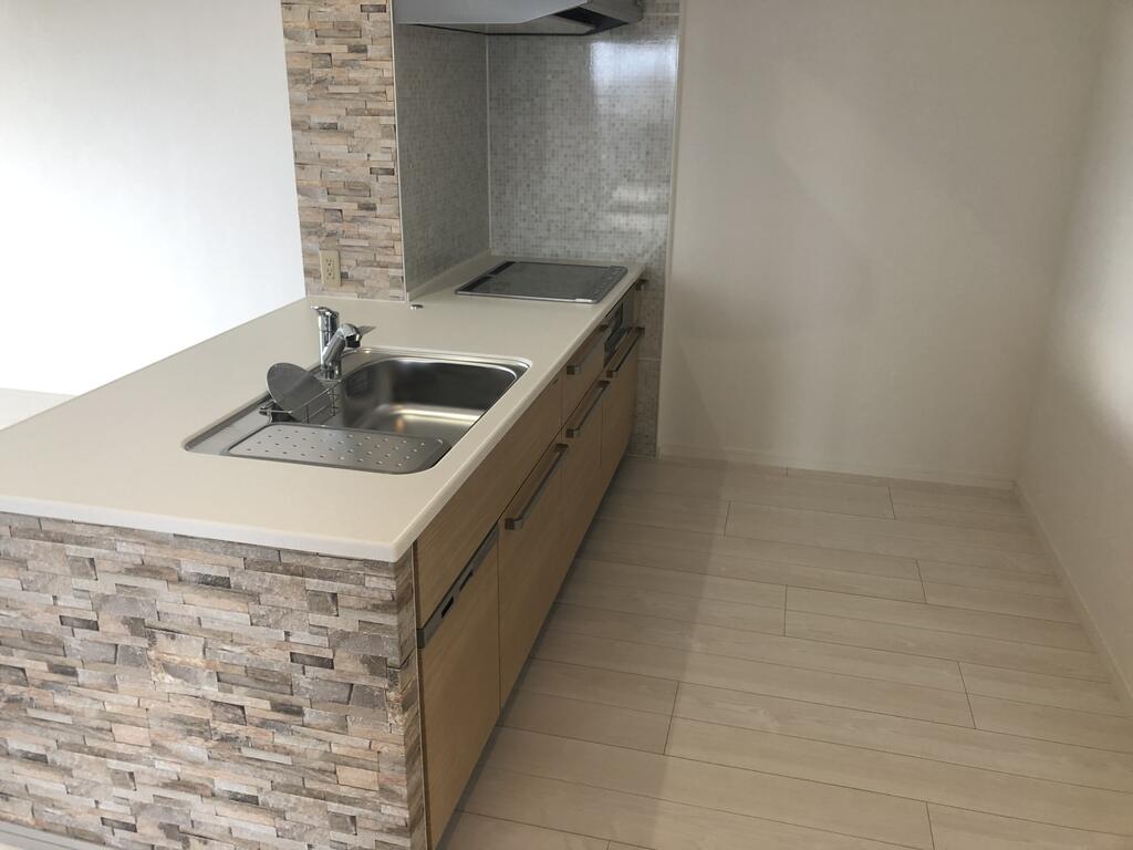 キッチン　食洗器、IHヒーター付きのシステムキッチン　蛇口からは浄水が