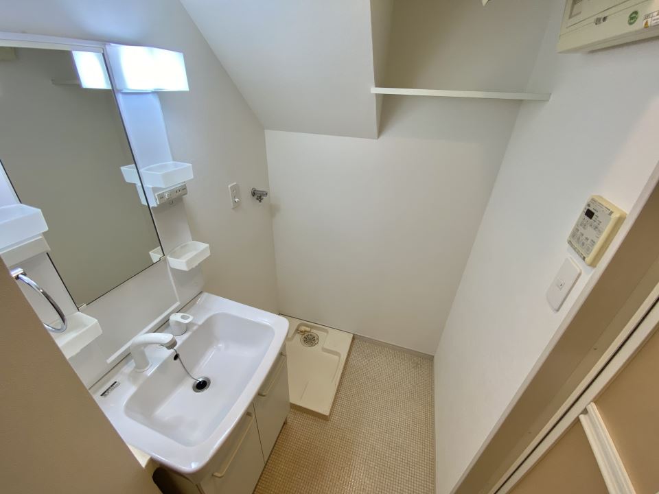 洗面設備　シャンプードレッサーと室内洗濯機置場です