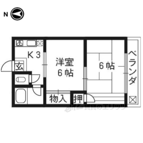 長岡京市馬場のマンションの間取り