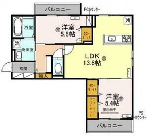 大阪市東住吉区桑津のアパートの間取り