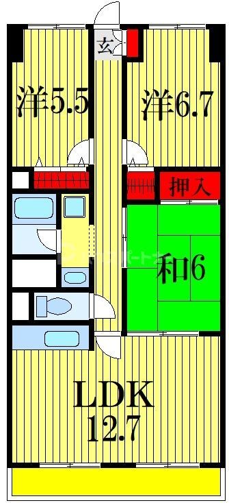 市川市下貝塚のマンションの間取り