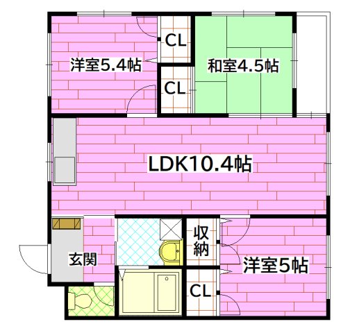 広島市安佐南区長楽寺のマンションの間取り