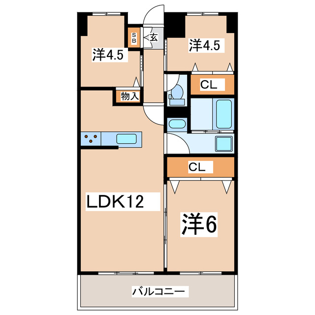 【郡山市桑野のマンションの間取り】