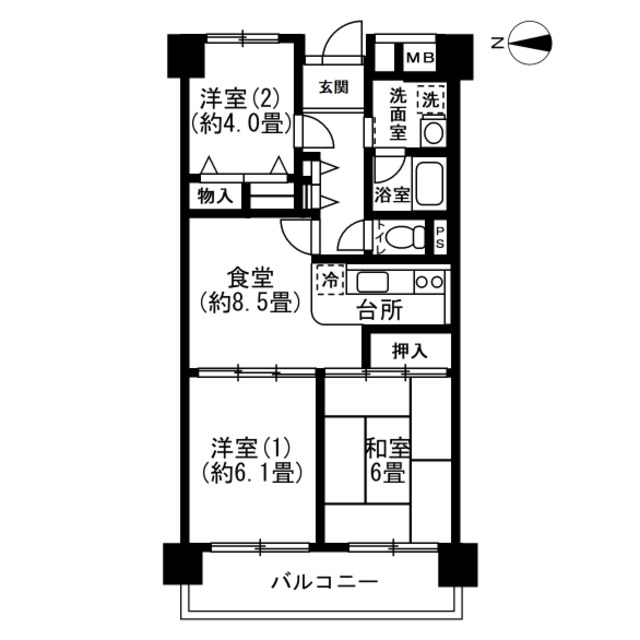 南砂町グリーンハイツ1号棟の間取り