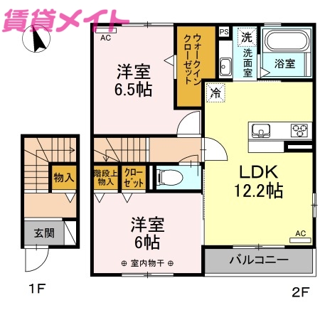 津市久居西鷹跡町のアパートの間取り