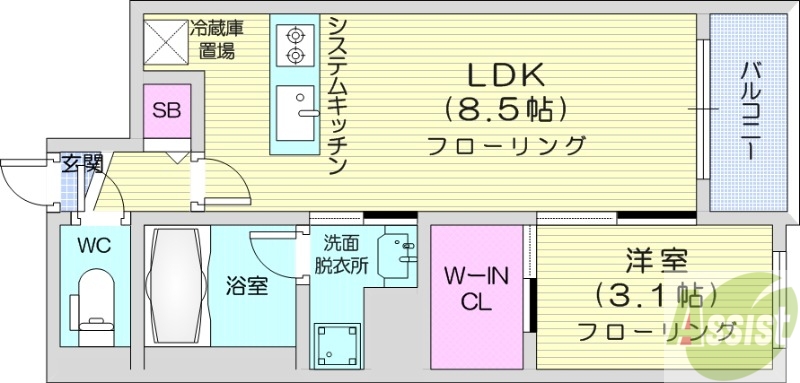 札幌市豊平区豊平一条のマンションの間取り