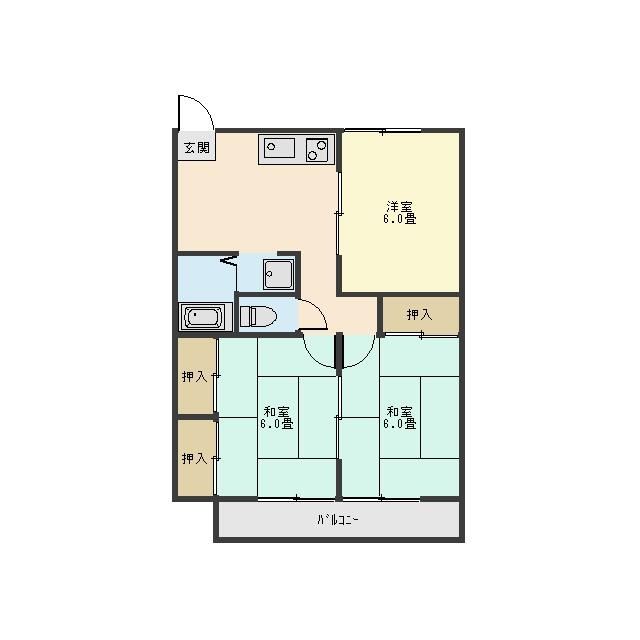 青梅市大門のアパートの間取り