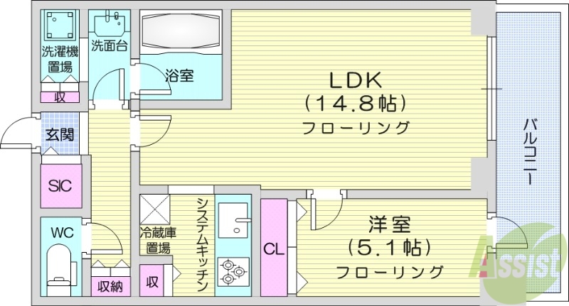 札幌市北区北八条西のマンションの間取り